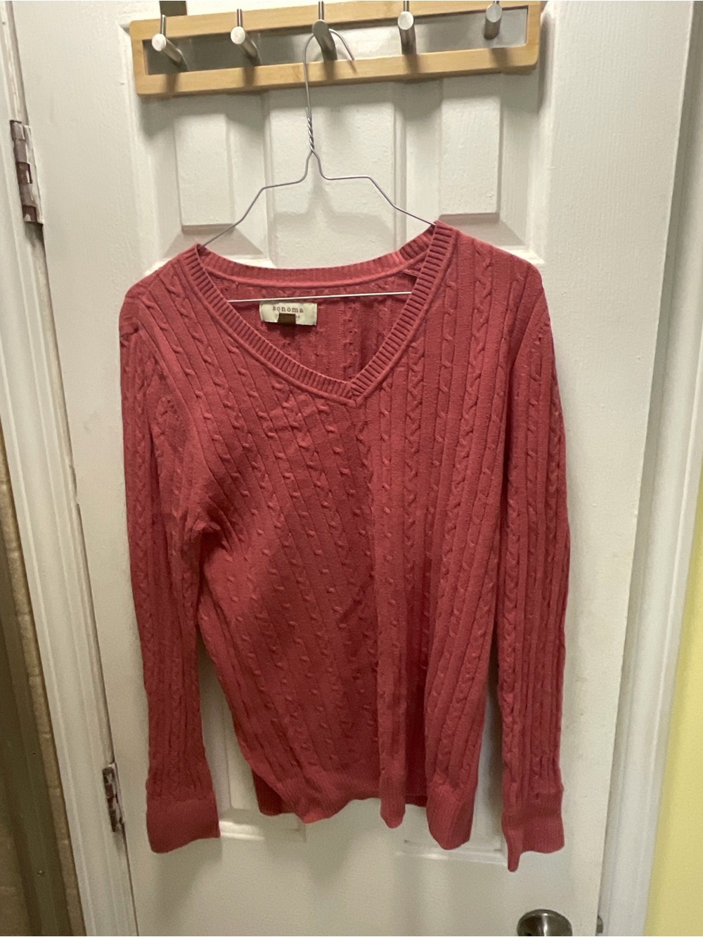 Sonoma Goods for Life Pink Cable-Knit V-Neck Pullover Sweater Size M